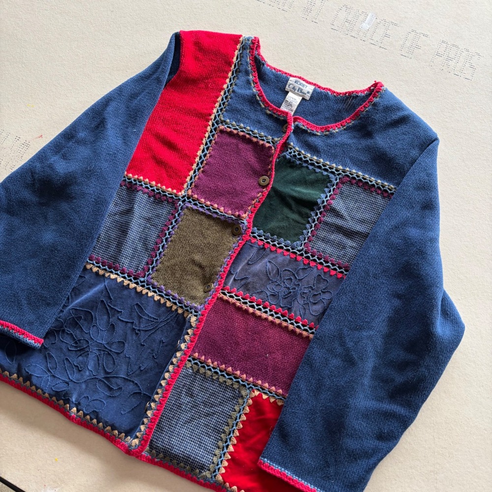 Vintage Koret City Blues Patchwork Cardigan Sweater